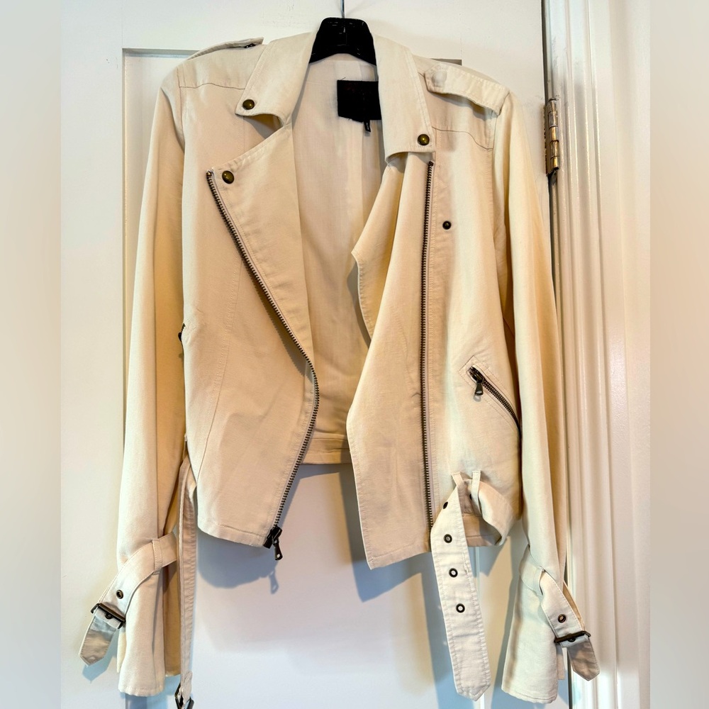 Crème color Paige biker cotton linen jacket